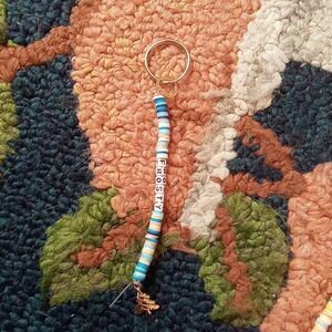 Frosty winter clay bead keychain